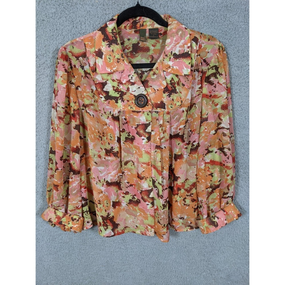 Serenade NY Top Women L Abstract Watercolor Y2K 90s Artsy Boho Academia Office